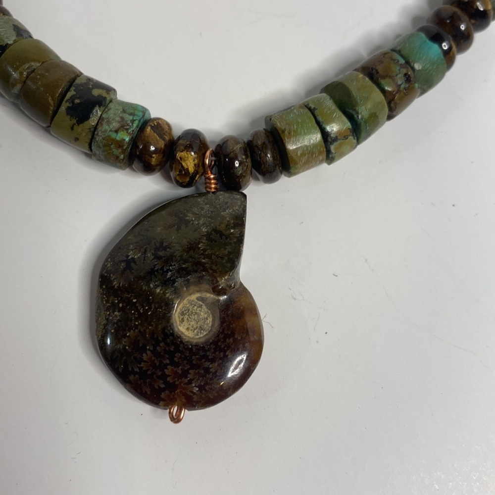 Turquoise, bronzite, and ammonite necklace